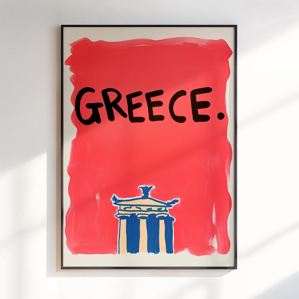 Greece Red Abstract Greek Temple Column Modern Art Decor Poster