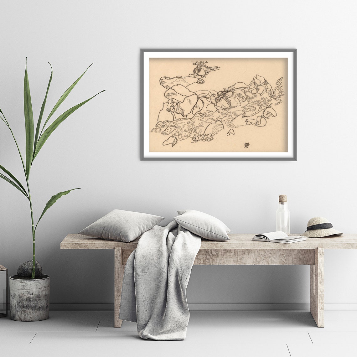 Egon Schiele Mountain Stream 1917 Landscape Pencil Sketch Poster - Image 3