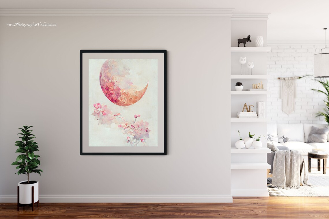Pink Moon Art Print, Boho Moon Phase Flowers - Image 4