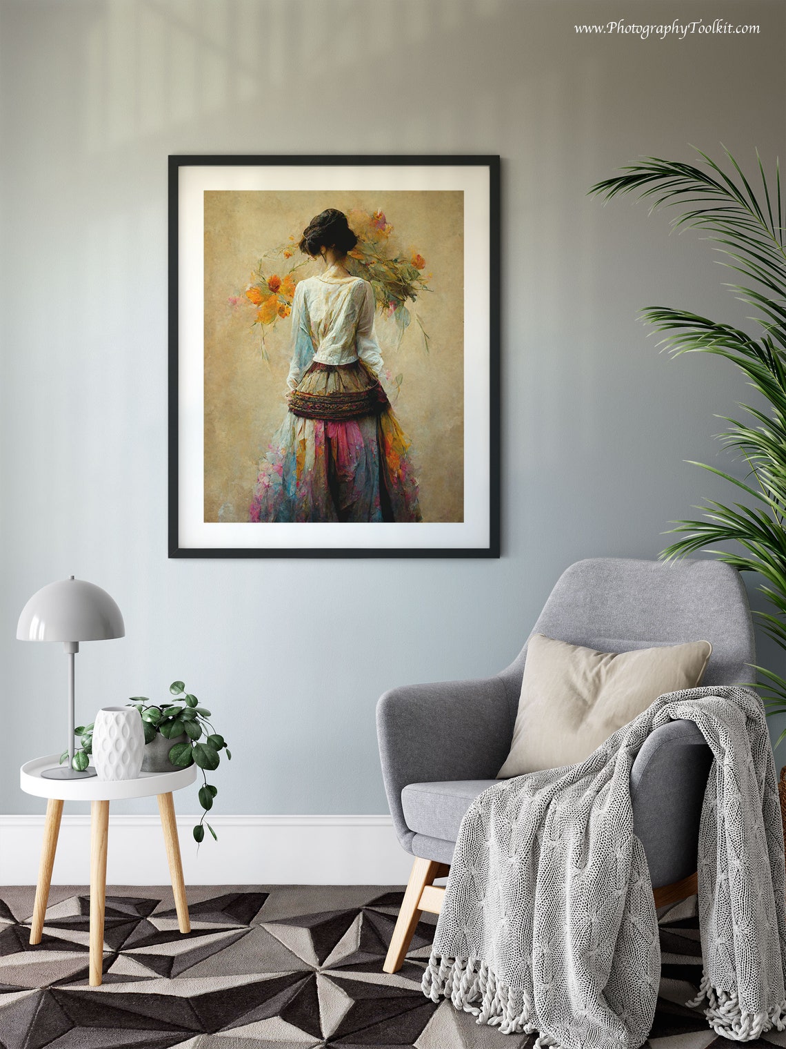 Peasant Woman Carrying Wheat Watercolor Rustic Portrait Poster - Image 6