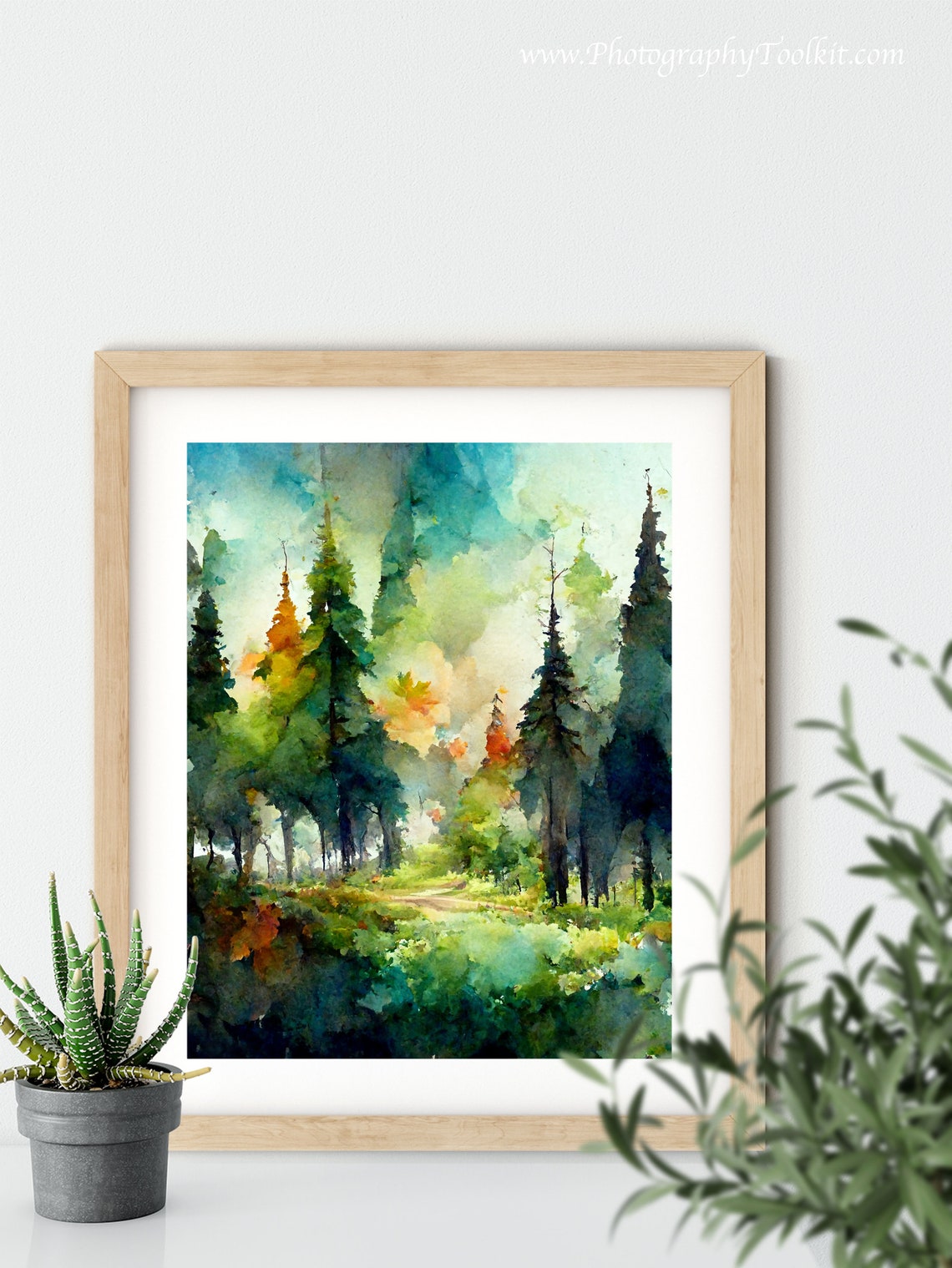 Pine Forest Light Through Trees Watercolor Path Serene Woods Poster - Image 5