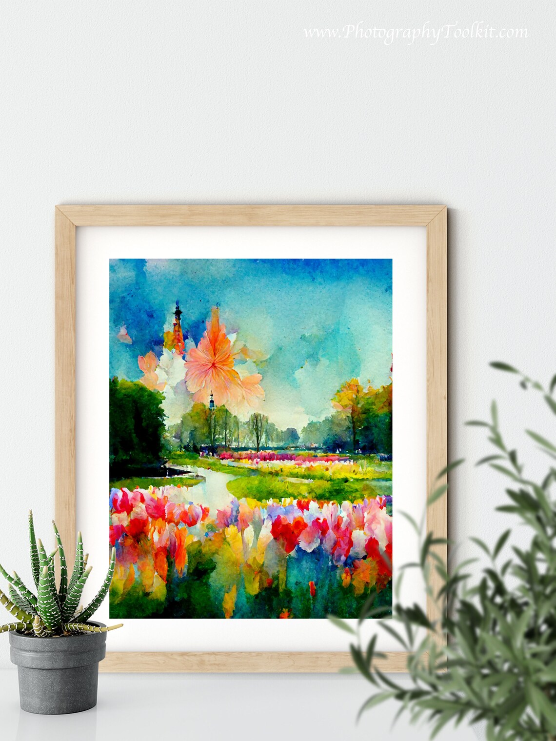 Keukenhof Tulips Dutch Windmill Spring Garden Watercolor Poster - Image 5