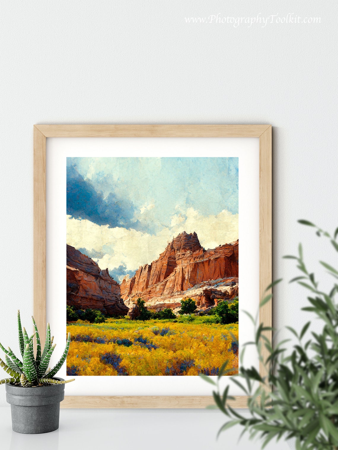 Capitol Reef Red Rock Canyon Golden Meadow Blue Clouds Utah Print - Image 5
