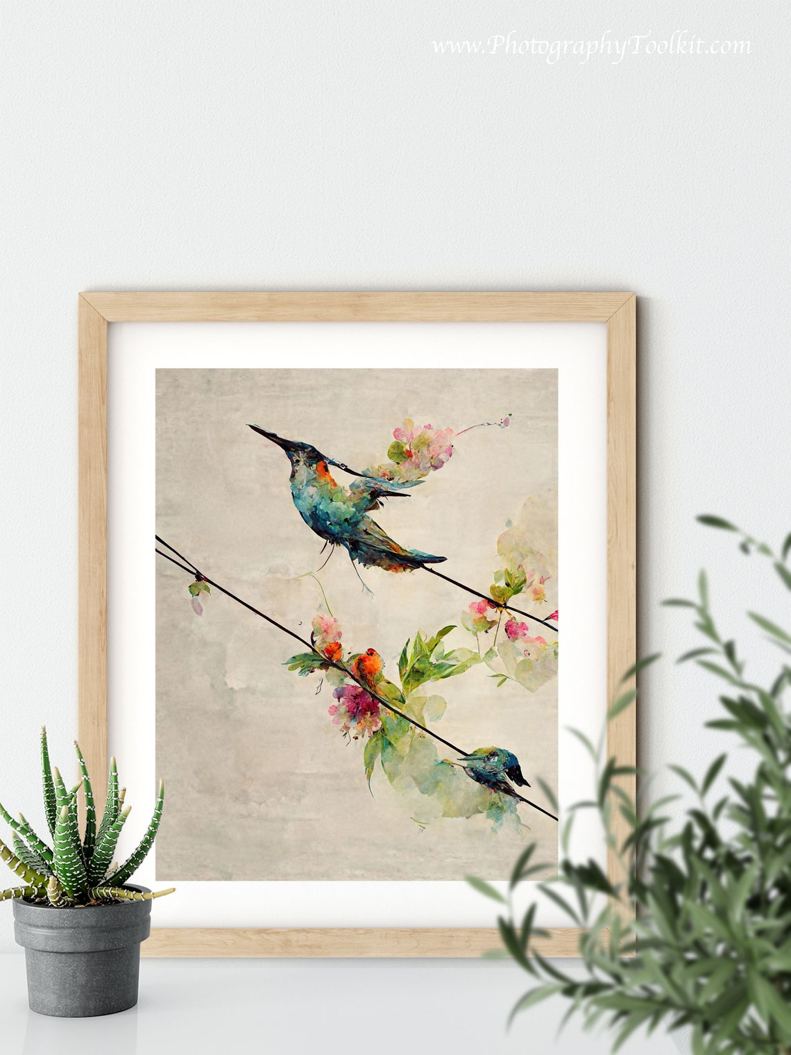 Hummingbird Blossom Branch Graceful Watercolor Bird Scenic Poster - Image 5