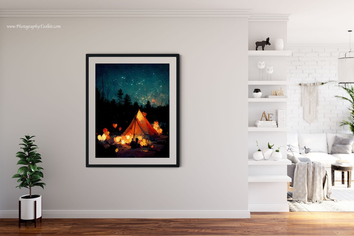 Camping At Night Painting, Campfire Under The Stars - Image 4
