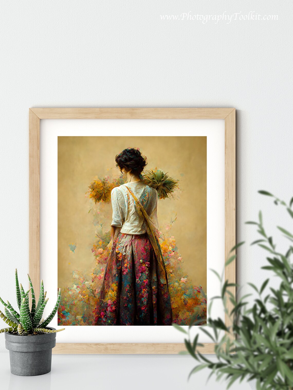 Woman with Wildflower Bouquet Watercolor Floral Portrait Poster - Image 5