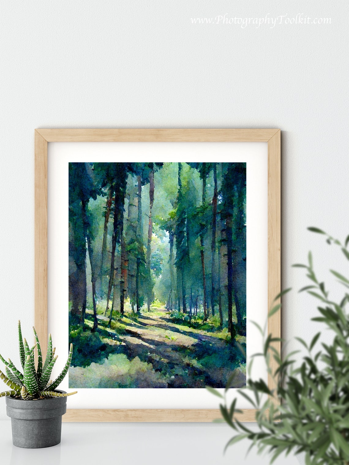 Sunlit Pine Forest Path Peaceful Serene Calm Watercolor Poster - Image 5