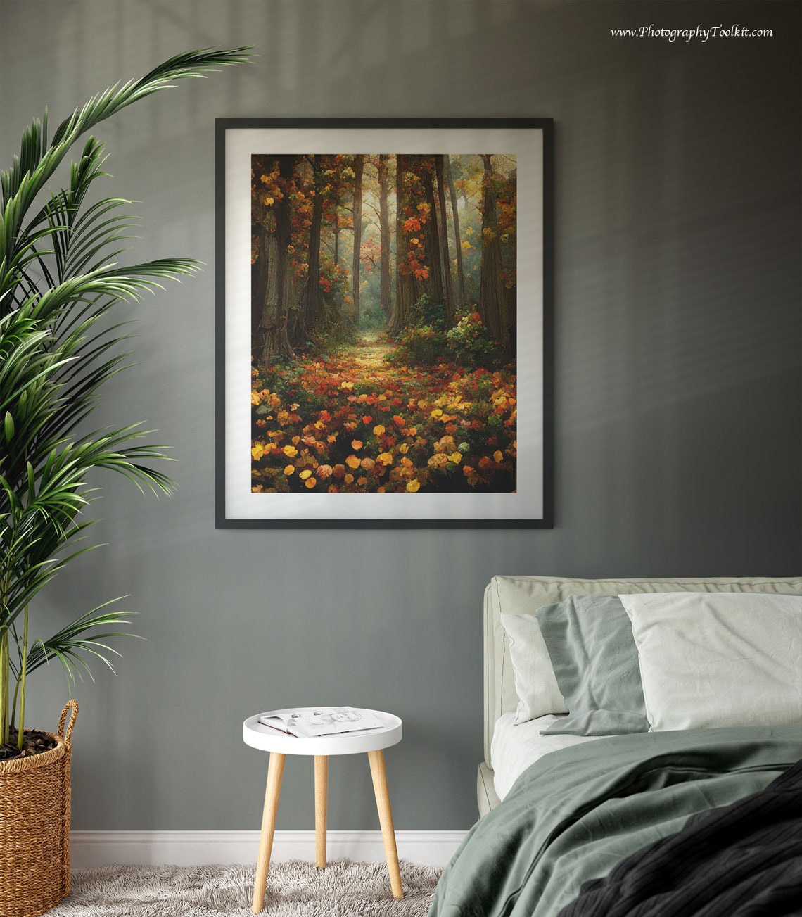 Autumn Woodland Trail Fall Foliage Sunlit Forest Floor Landscape Print - Image 3
