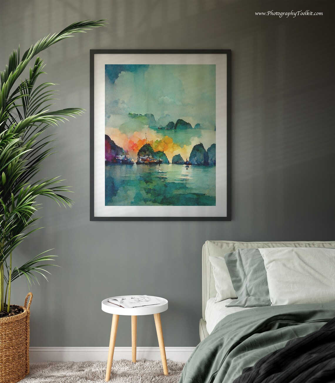 Ha Long Bay Vietnam Sunset Boats Karst Watercolor Travel Poster - Image 3