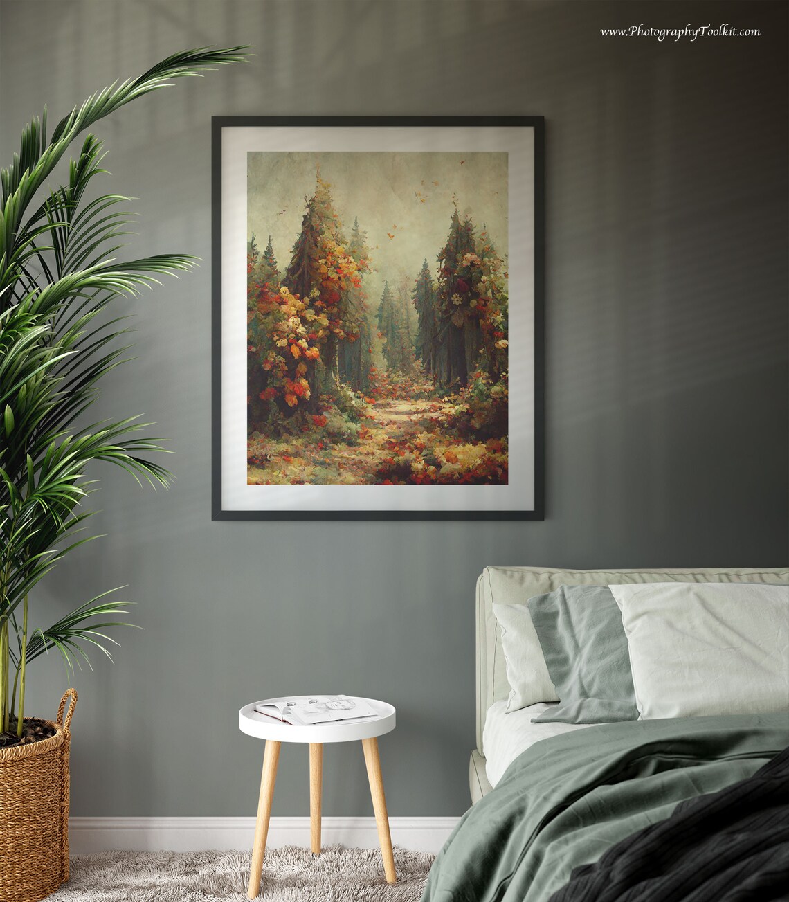 Autumn Pine Forest Path Colorful Foliage Warm Impressionist Landscape Print - Image 3