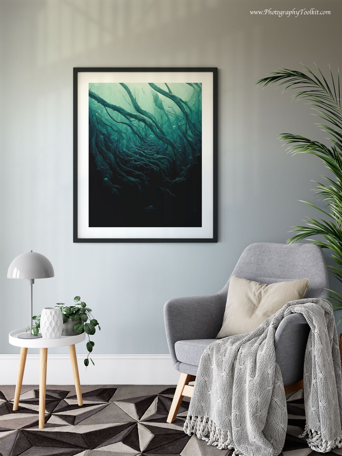 Dark Underwater Kelp Forest Moody Teal Abstract Ocean Art Poster - Image 6