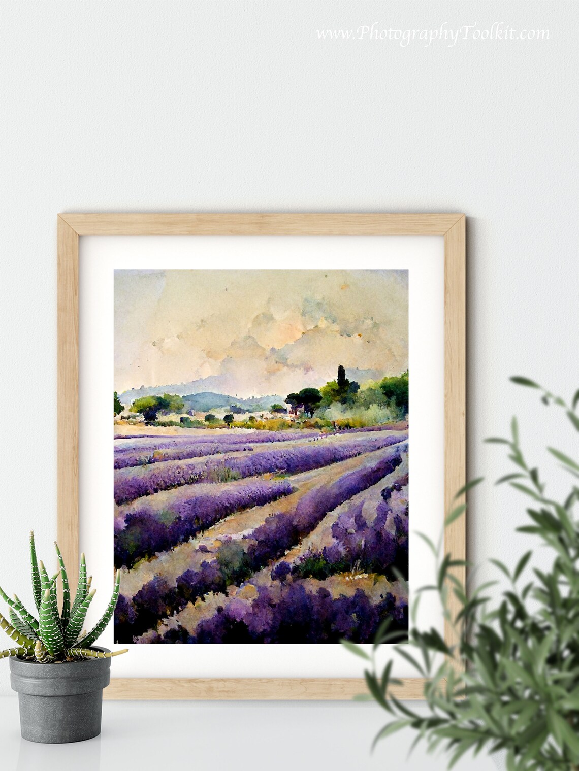 Sunlit Rows of Purple Lavender Flowers Watercolor Countryside Poster - Image 5