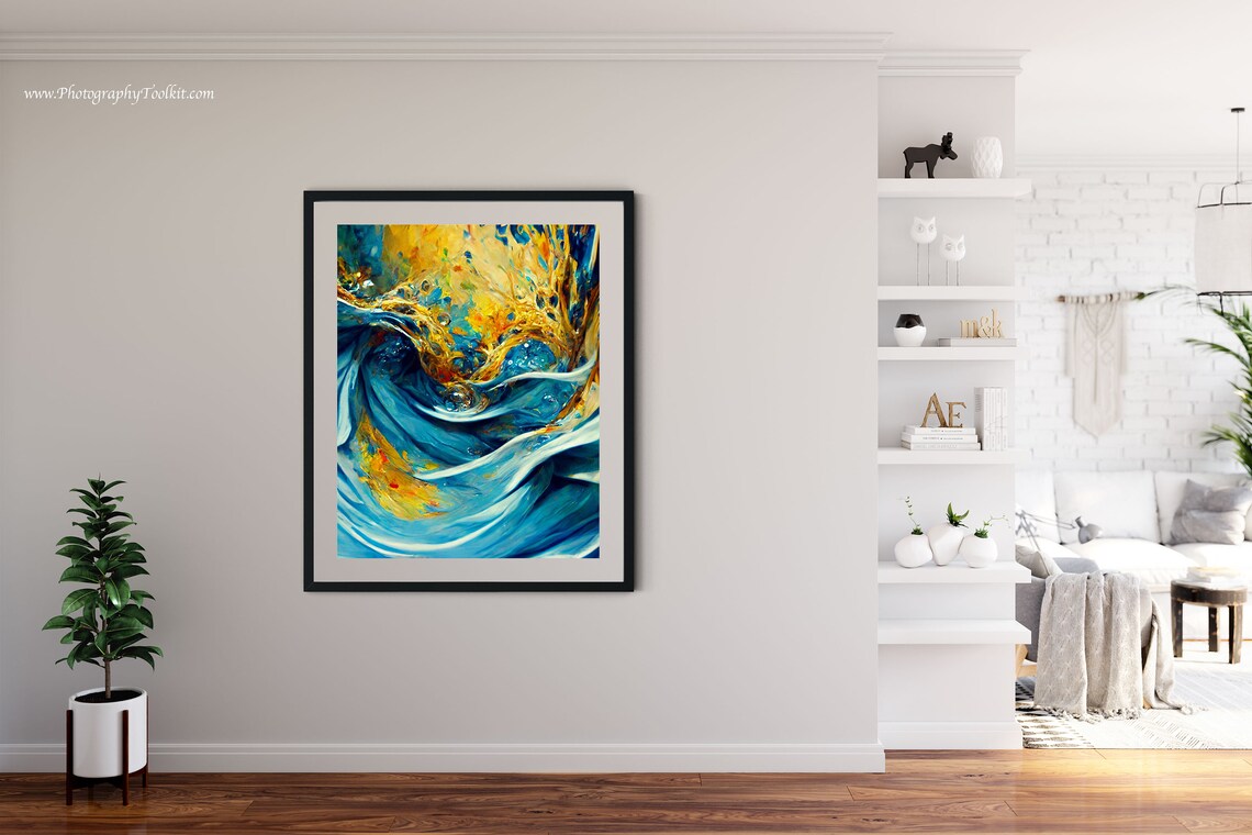 Blue and Gold Abstract Art Print, Modern Wall Art - Image 4