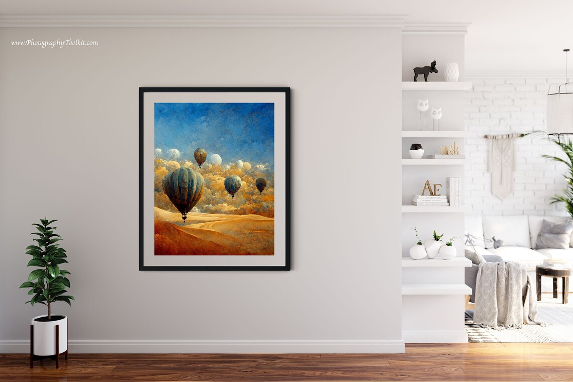 Hot Air Balloons Over Desert Dunes Vintage Sky Journey Poster - Image 4