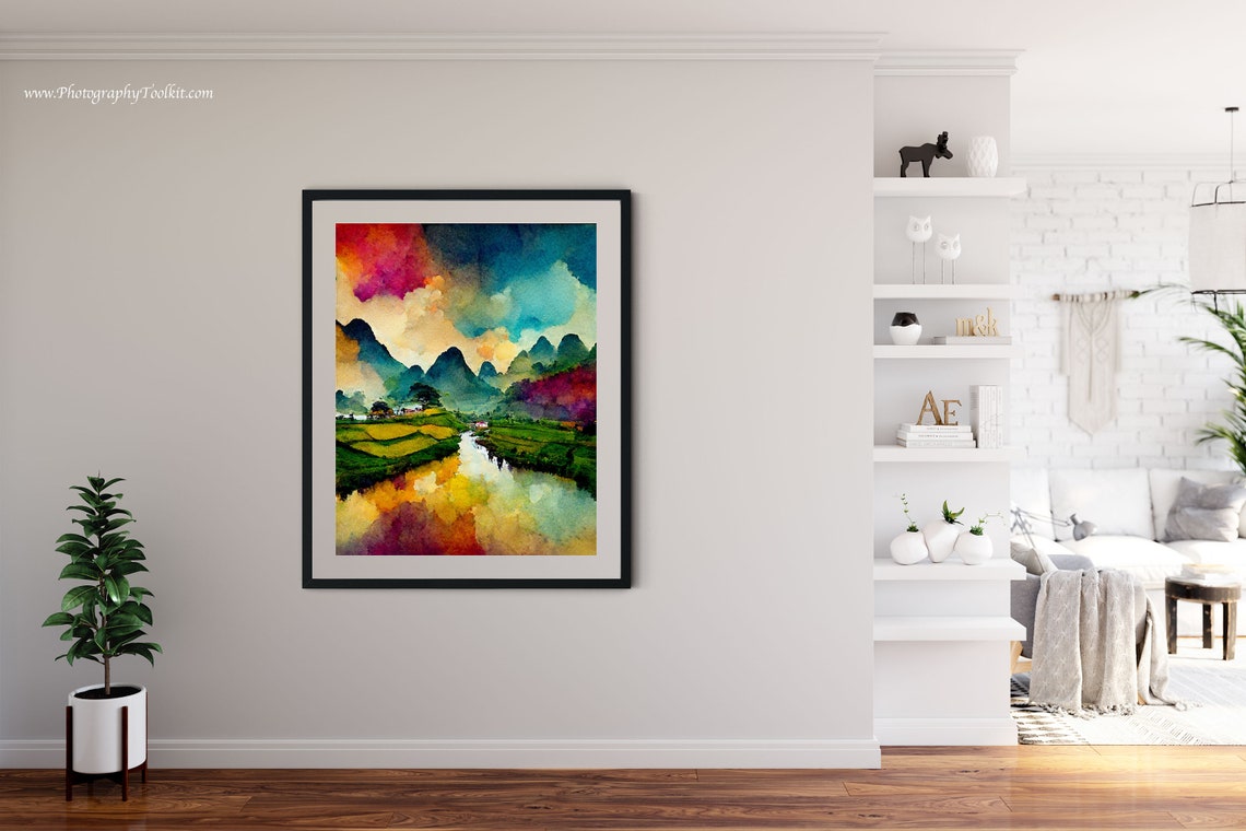 Vietnam Karst Mountains River Rice Field Watercolor Travel Poster - Image 4