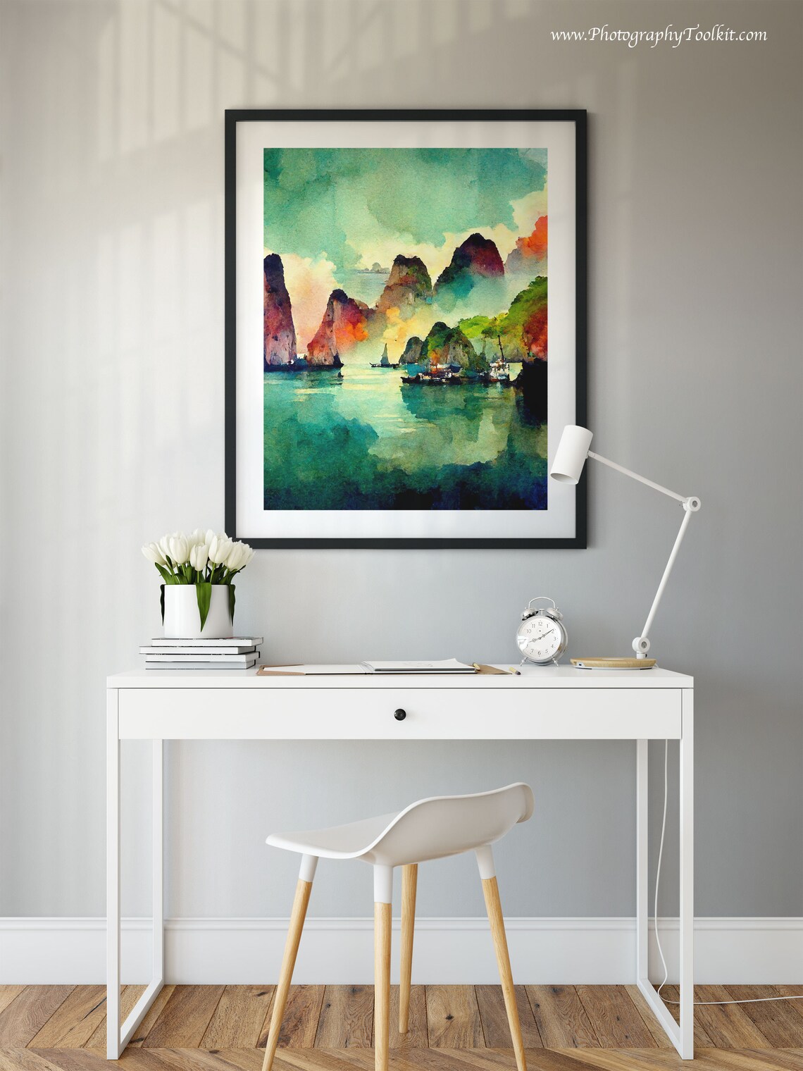 Ha Long Bay Vietnam Karst Peaks Boats Colorful Sky Travel Poster - Image 2