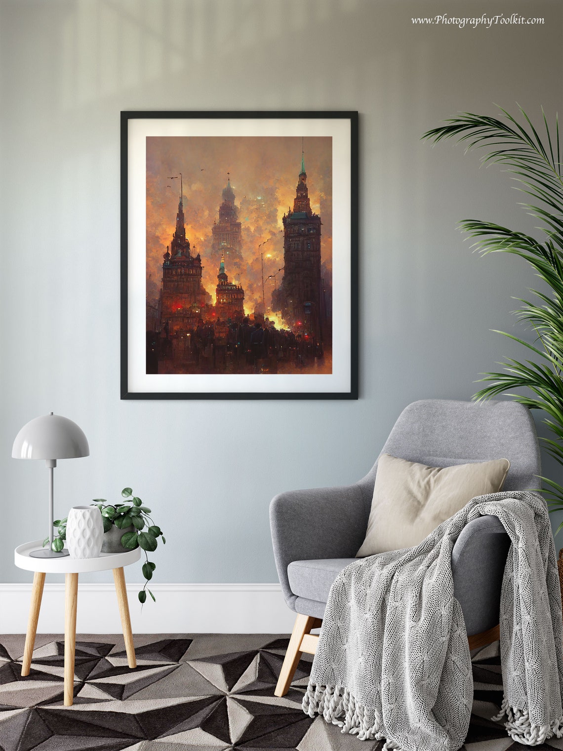 Gothic City Towers Fiery Sunset Dramatic Vintage Skyline Poster - Image 6