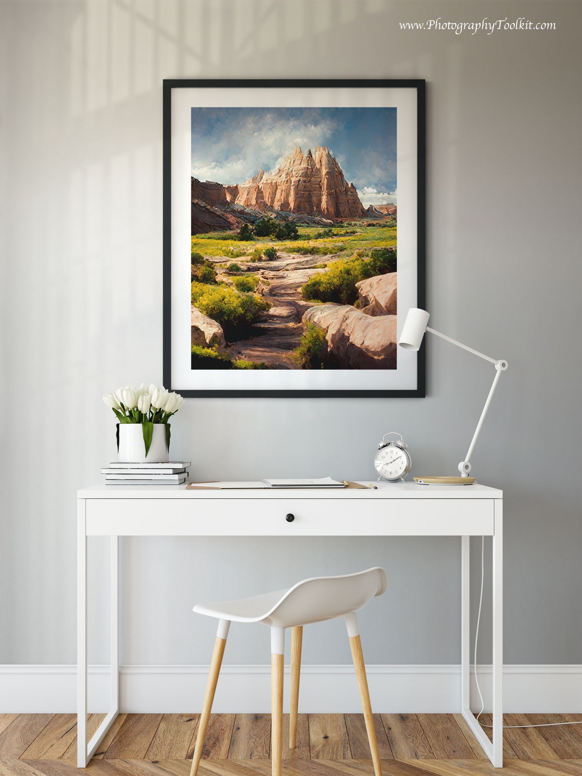 Capitol Reef Sandstone Dome Green Meadow Dry Wash Utah Desert Print - Image 2
