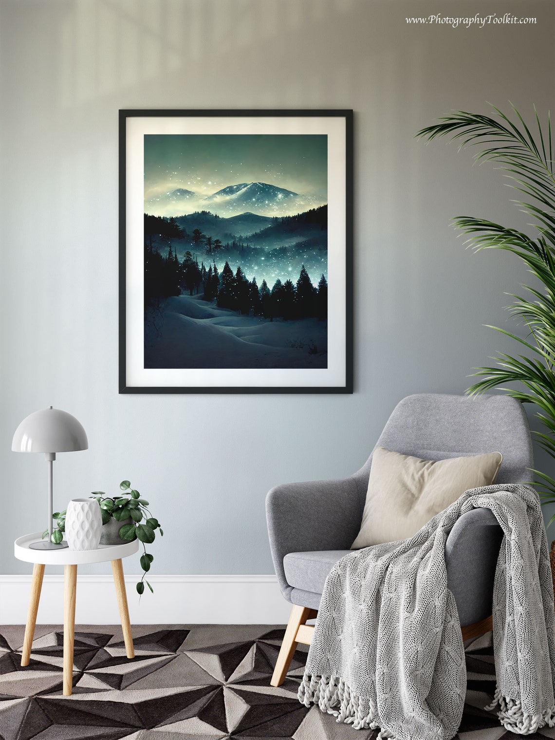 Snowy Mountain Night Starry Winter Landscape Scenic Scenic Poster - Image 6