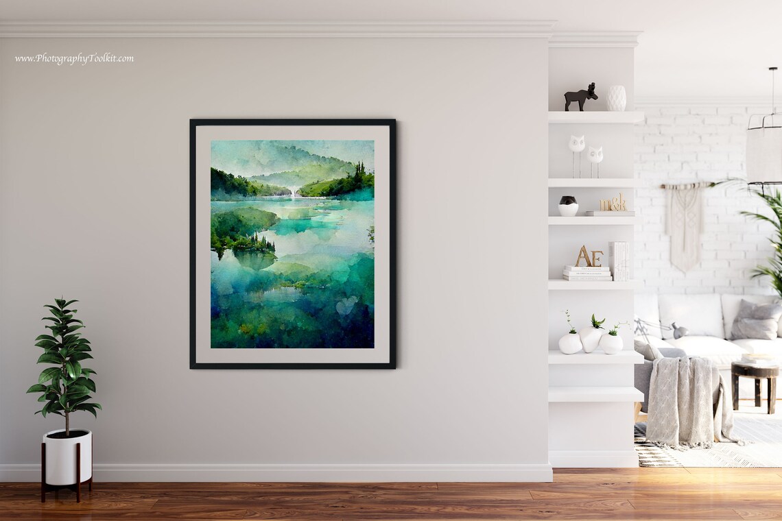 Plitvice Lakes Misty Emerald Lake Scenic Serene Watercolor Poster - Image 4