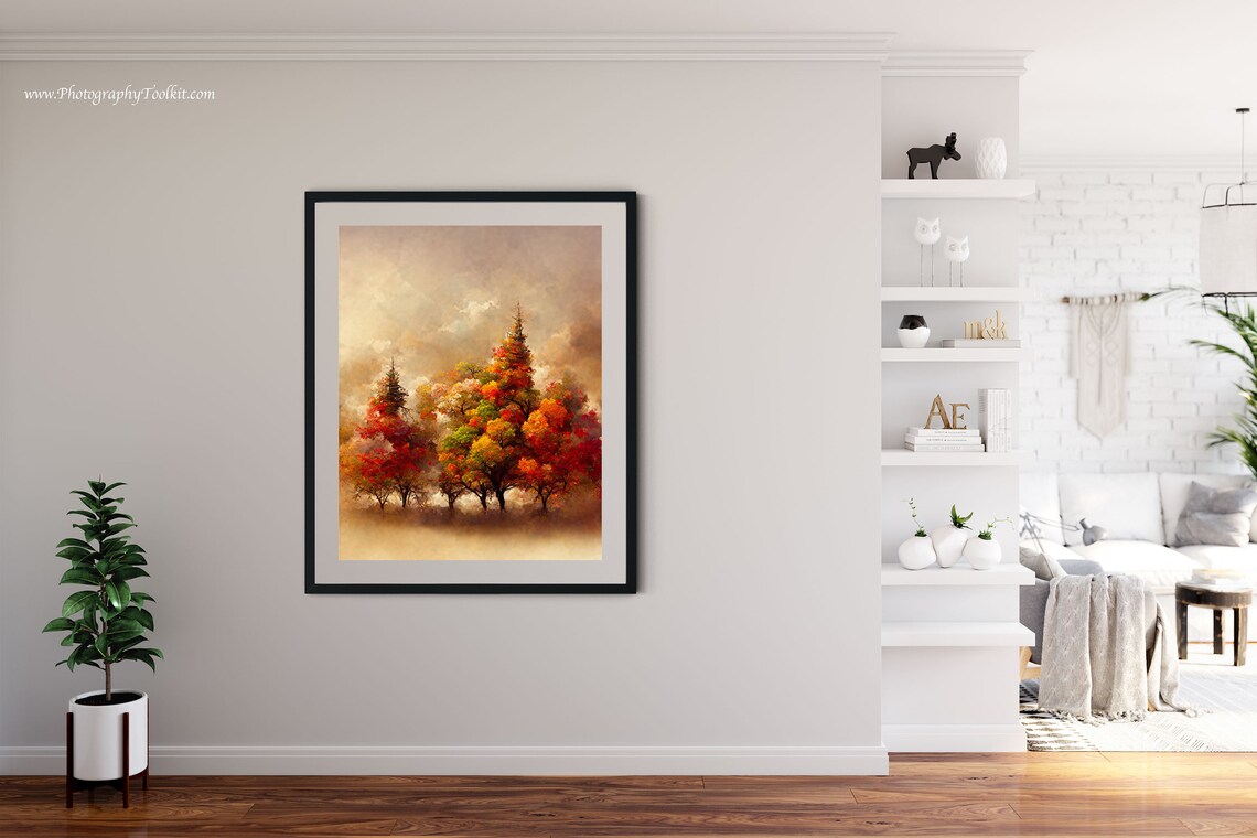 Autumn Red Maple Trees Watercolor Print Misty Fall Forest Landscape Art - Image 4
