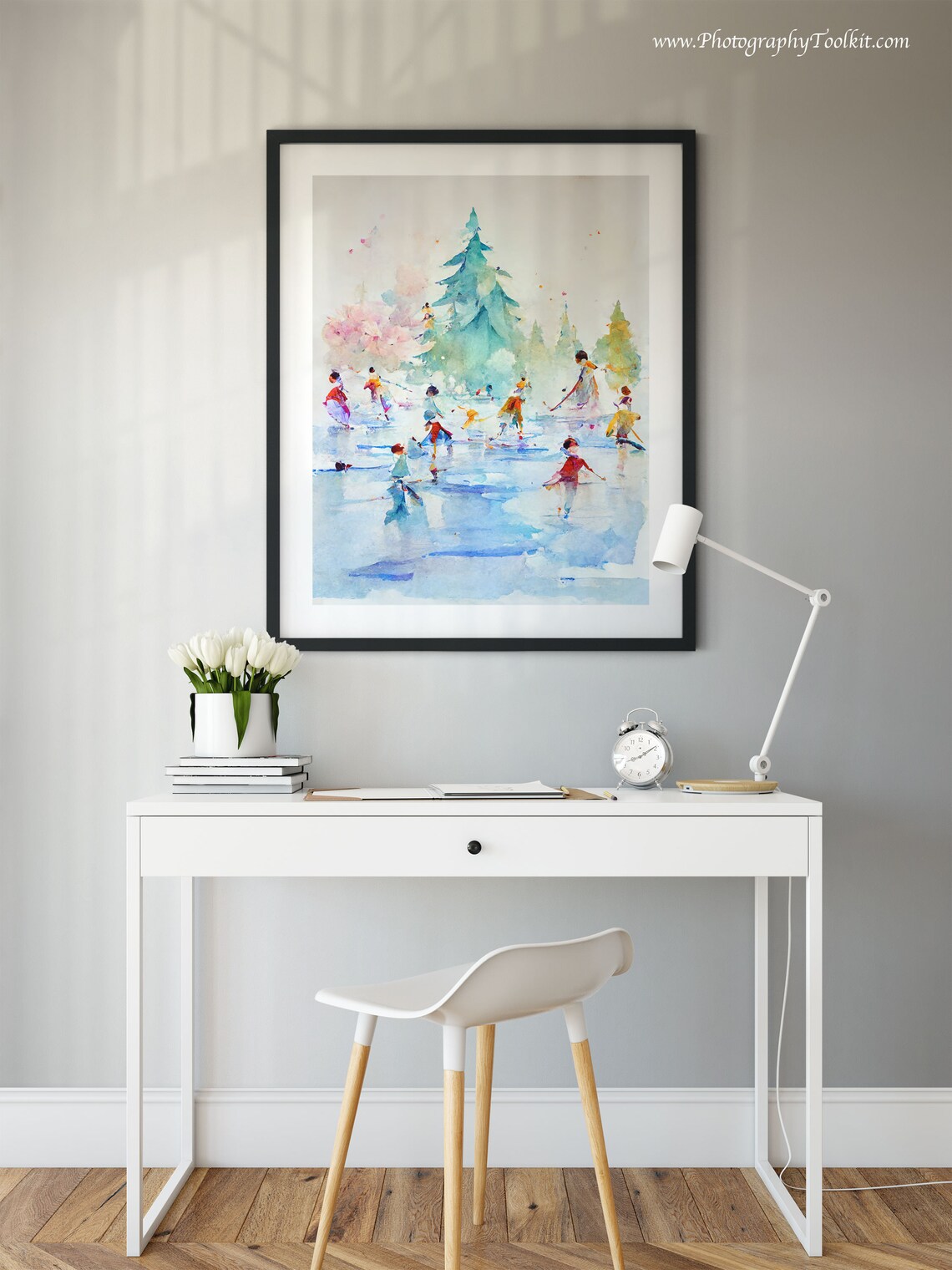 People Ice Skating Print, Christmas Winter Wall Art - Image 2
