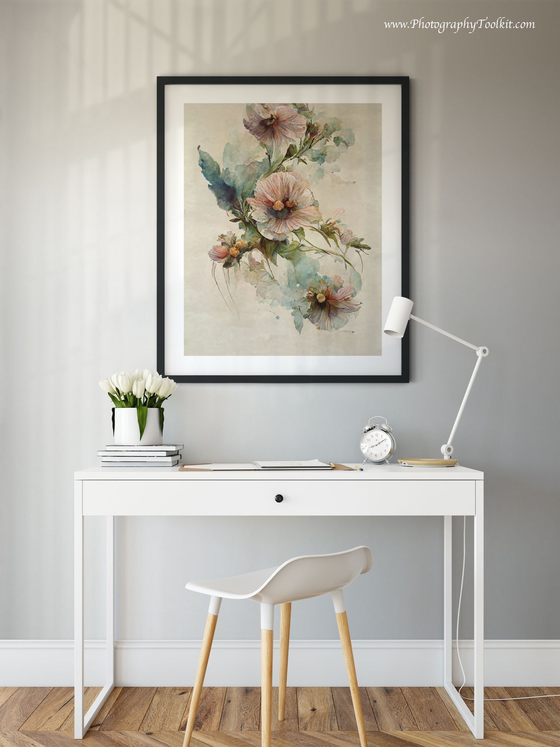 Watercolor Hollyhock Blossoms Soft Pink Botanical Floral Print - Image 2