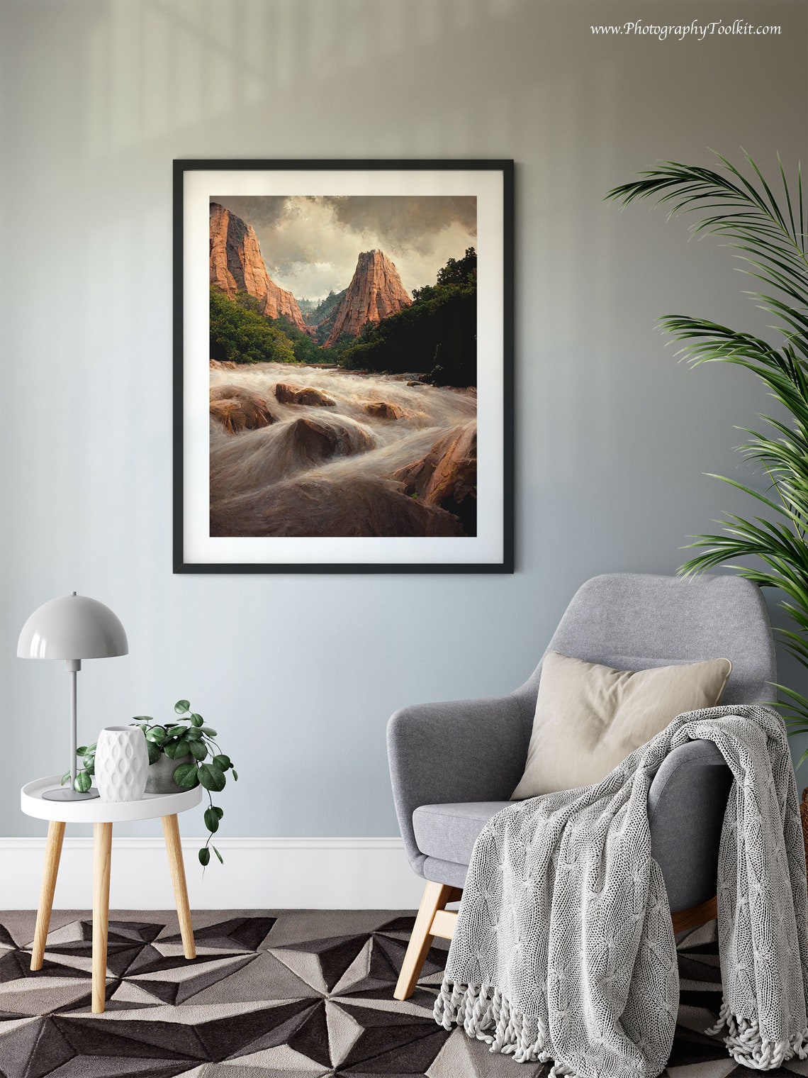 Zion Canyon River Rapids Wall Art Rushing Water Red Rock Cliffs View - Image 6