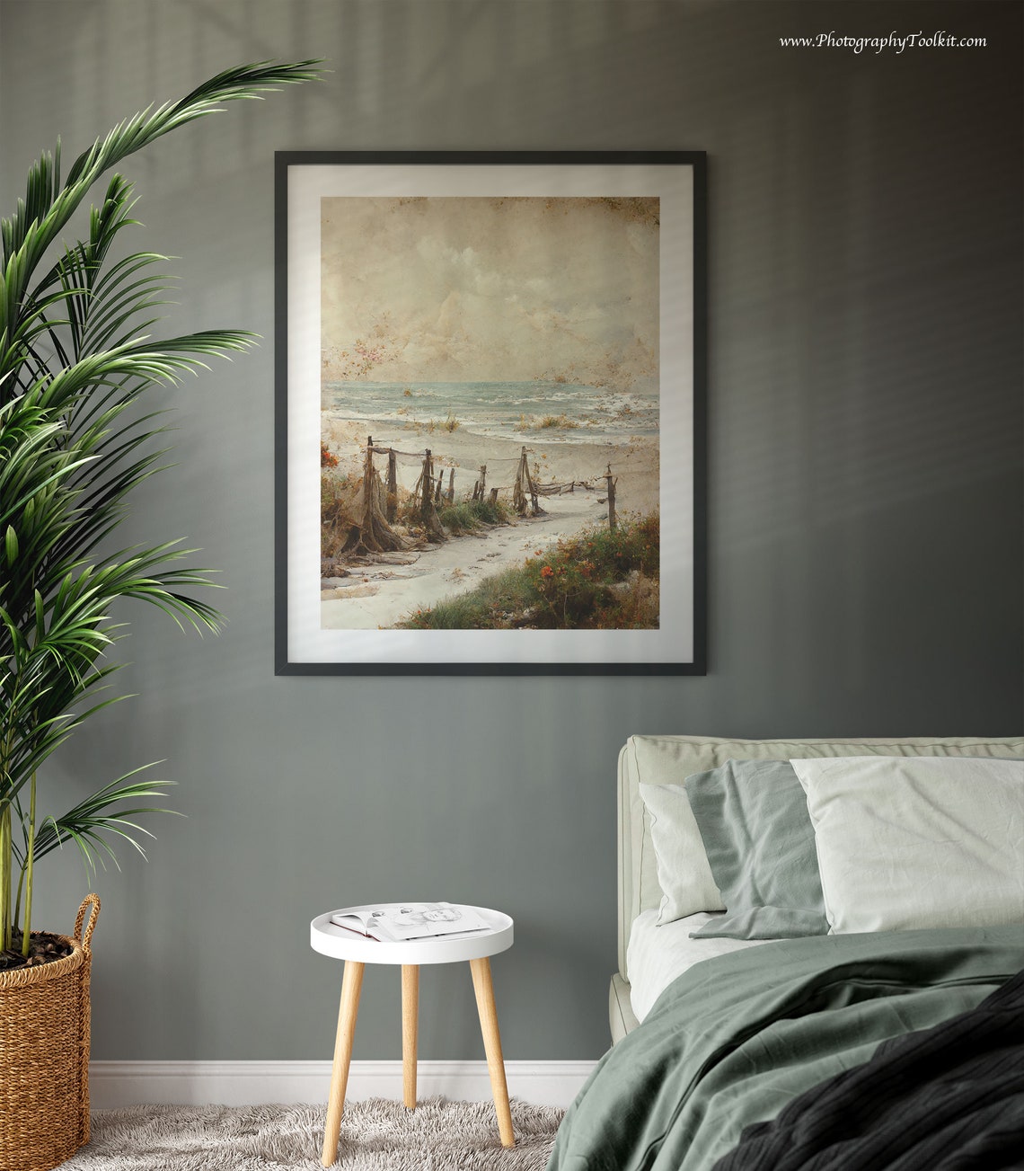 Vintage Beach with Old Fishing Nets and Rolling Waves Art Print - Image 3