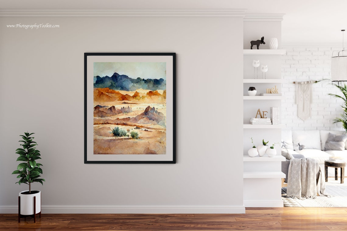 Desert Watercolor Mountains Shrubs Southwest Landscape Poster - Image 4