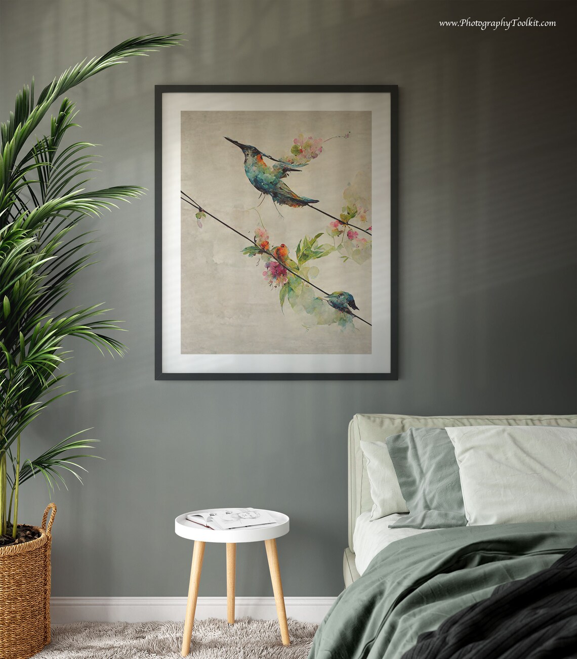 Hummingbird Blossom Branch Graceful Watercolor Bird Scenic Poster - Image 3