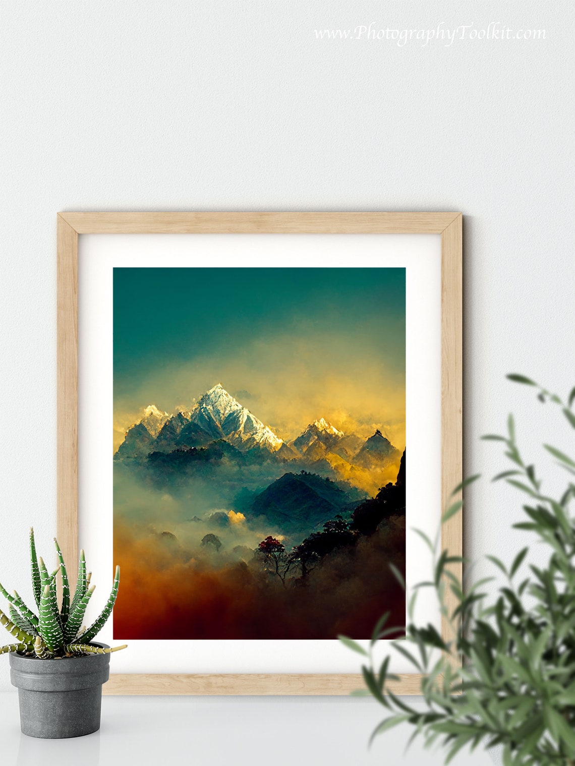Himalaya Peaks Golden Sunset Mist Lone Tree Mountain Landscape Print - Image 5