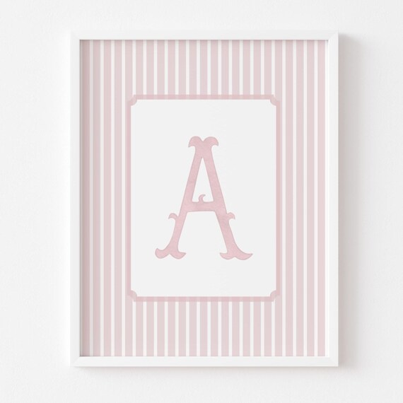 Personalized Pink Striped Nursery Initial Letter A Baby Wall Art