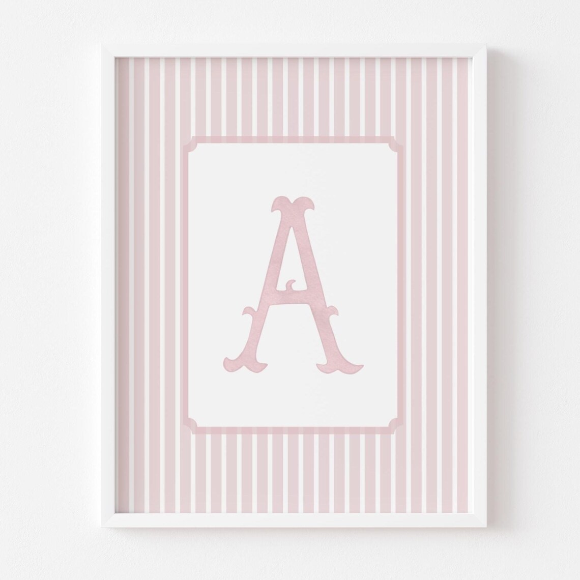 Custom Initial Print Girl Nursery Decor Baby Stripe Wall Art Soft Pastel Newborn Keepsake