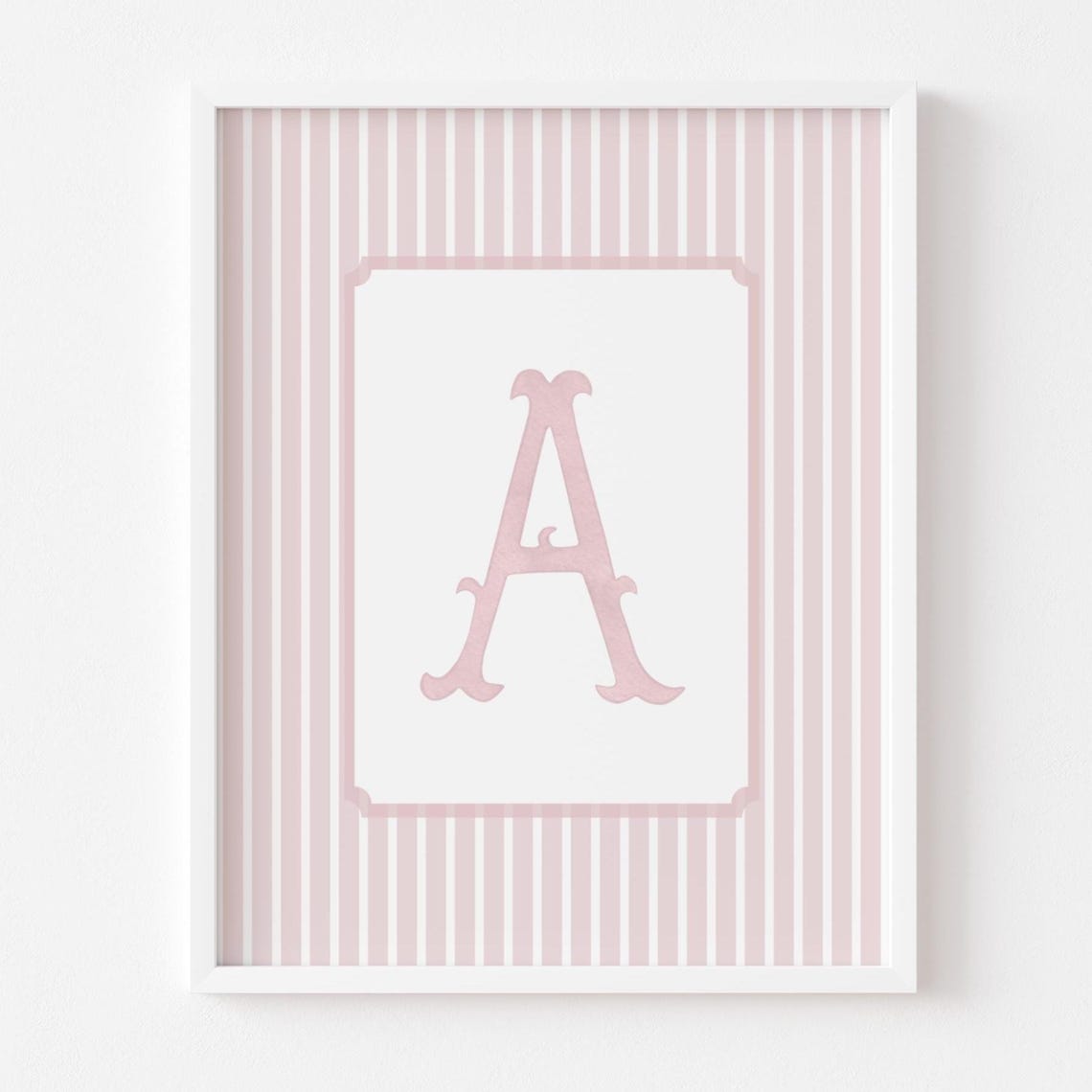 Personalized Pink Striped Nursery Initial Letter A Baby Wall Art