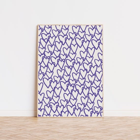 Purple Heart Print Simple Cute Navy Bar Cart Art Trendy Prints Preppy Room Decor Wall Museum Quality