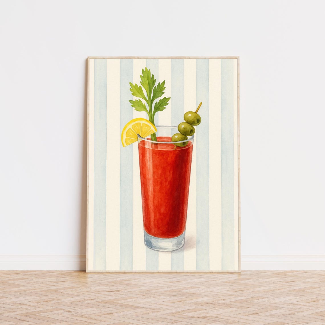 Bloody Mary Watercolor Brunch Cocktail Striped Bar Art Print