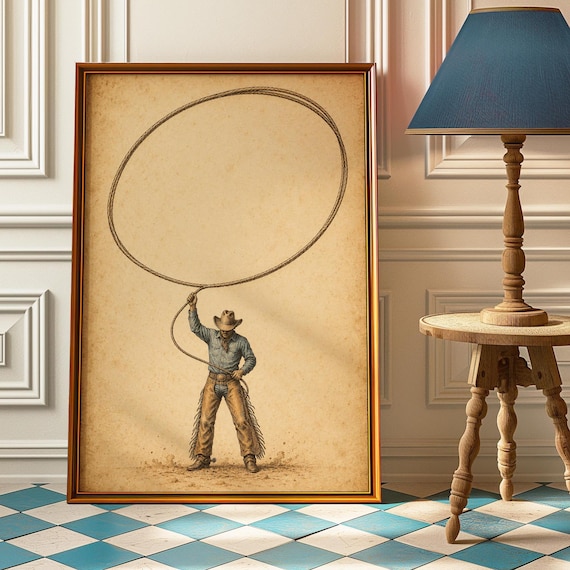 Vintage Cowboy Lasso Rope Poster Western Rodeo Retro Wall Decor