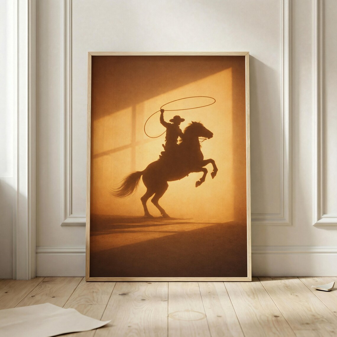 Vintage Western Cowboy Window Shadow Poster, Ranch Art Print