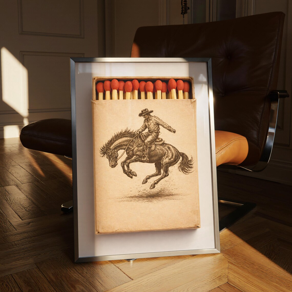 Retro Cowboy Matchbox Poster, Vintage Western Art Print