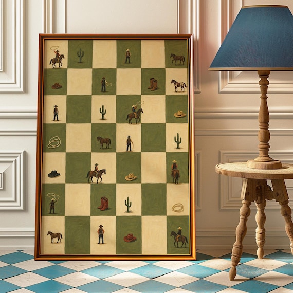 Tiny Cowboys Checkerboard Western Nursery Art Print