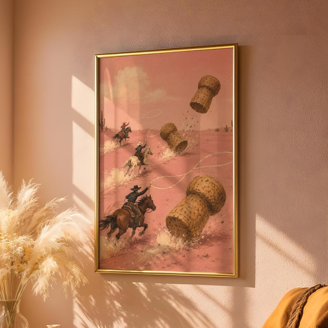 Cowboy Cork Chase Poster, Funny Western Art Print