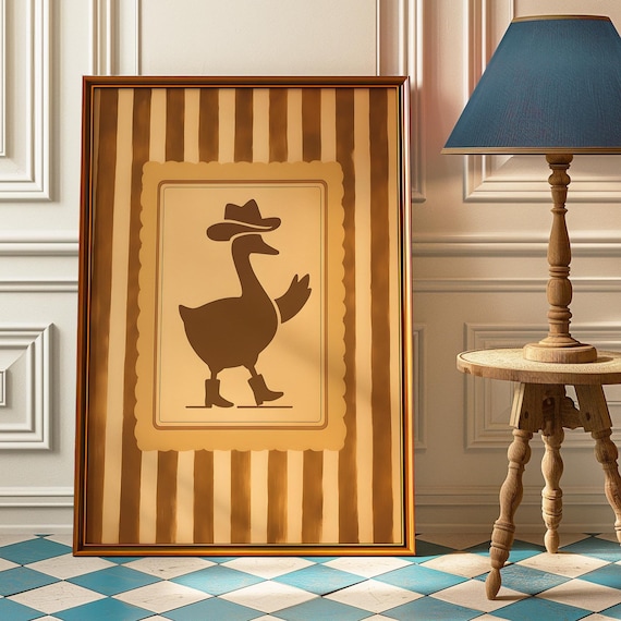 Strutting Cowboy Duck Silhouette Boots Retro Western Art Print