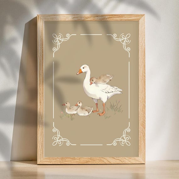 Goose And Goslings Print Vintage Wall Art Nursery Decoration Cottage Core Farmhouse Mama Babies