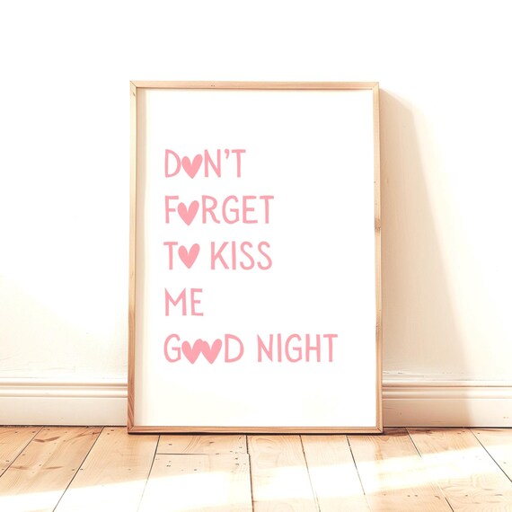 Bedroom Wall Art Dont Forget To Kiss Me Good Night Print Pastel Pink Minimalist Decor Cute Reminder Trendy Nursery Poster