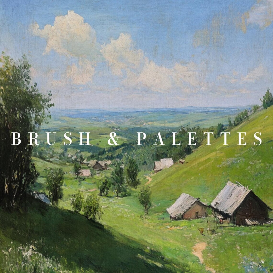 Green Meadow Cottages Summer Landscape Sunny Valley Village Wall Art - Image 2
