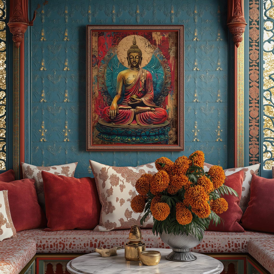 Buddha Full Body Painting, Bohemian Zen Decor - Image 3
