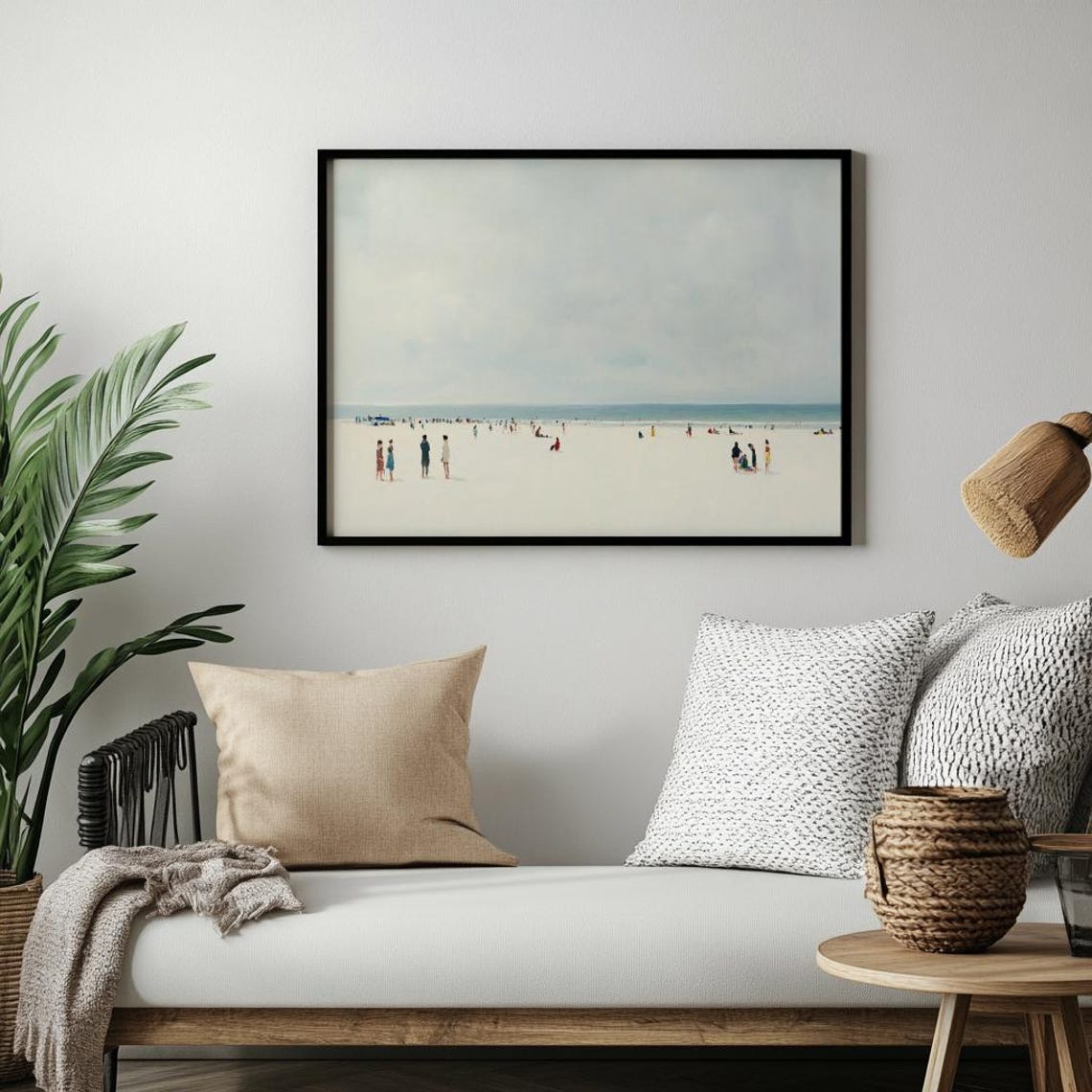 Tiny Beachgoers On Vast White Shore Minimalist Coastal Seascape Poster - Image 2