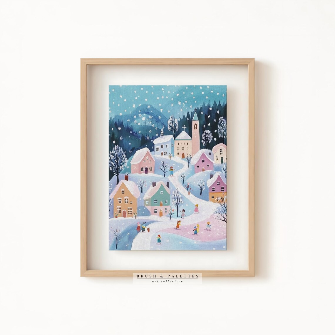 Whimsical Winter Village Snowy Church Charming Storybook Holiday Poster - Image 2