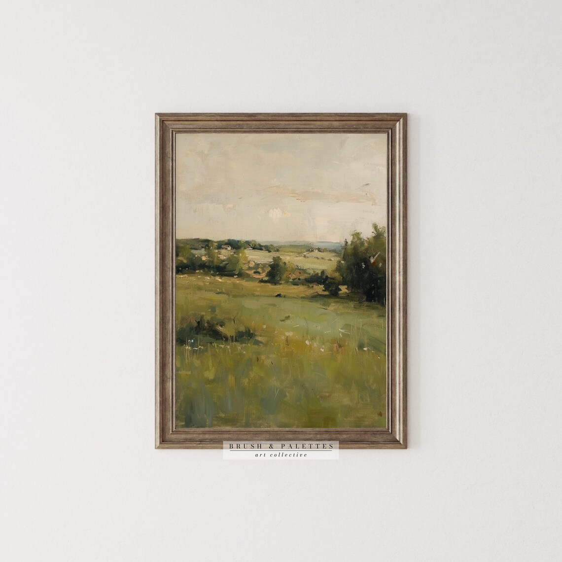 Soft Green Meadow Toward Distant Hills Loose Impressionist Print - Image 3